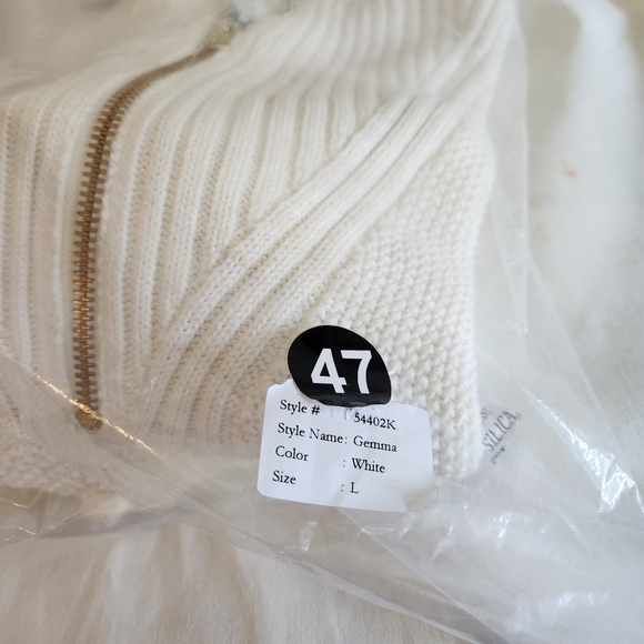 Sedge White Knit Womens Sweater with Half-Zip Size L  NWT Preppy Quiet Luxury - Picture 8 of 9